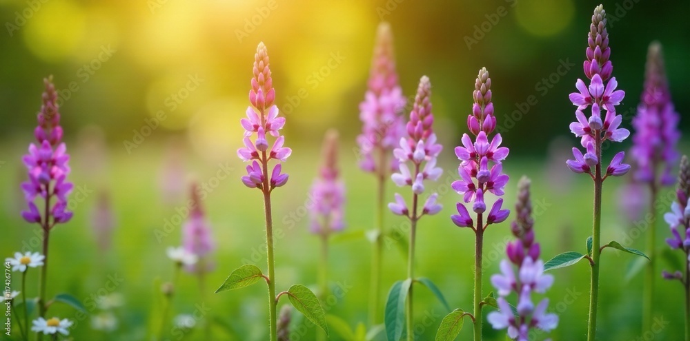 Obraz premium Tufted vetch flowers against white Vicia Cracca with sunlight, garden, sunlight
