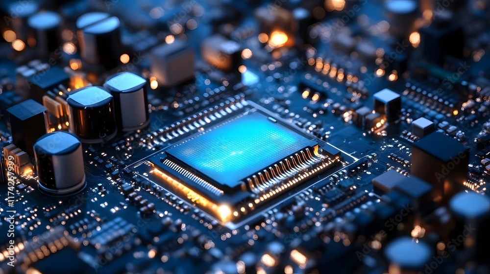 Fototapeta premium Dynamic Digital Data Transfer Through Intricate Microchip Circuitry