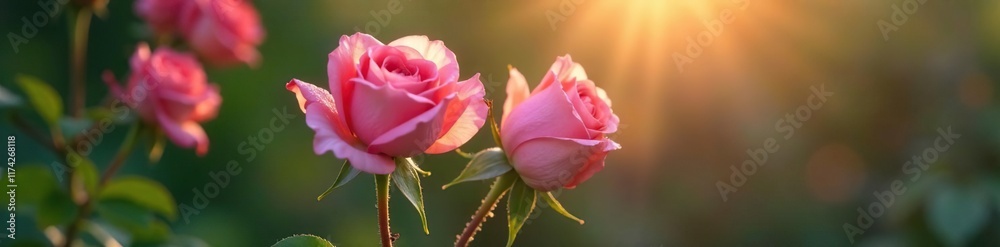 Pink rose blooms slowly unfolding its delicate petals in the morning dew, gentle, rose Pink rose blooms slowly unfolding its delicate petals in the morning dew, gentle, rose