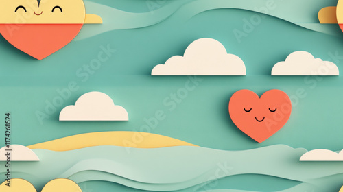 Seamless Valentine's Day, A vibrant 3D beach background with a heart motif, perfect for romantic themes or summer-themed projects. Ideal for digital design and stock image needs. photo