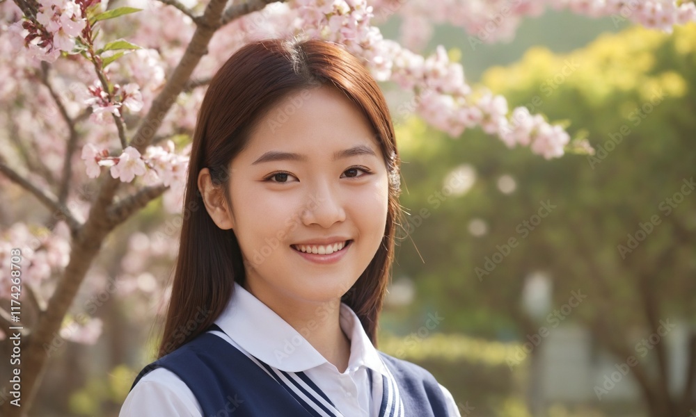 한국 여고생 예쁜 꽃나무 앞에 서있다. 한국 여고생 예쁜 꽃나무 앞에 서있다.