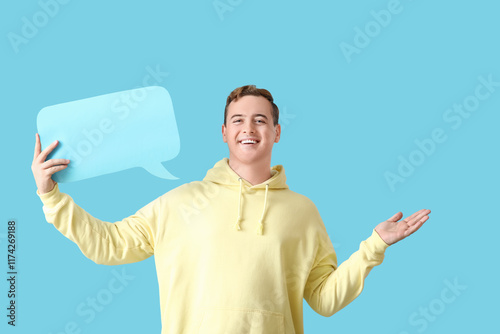 Young man with blank speech...