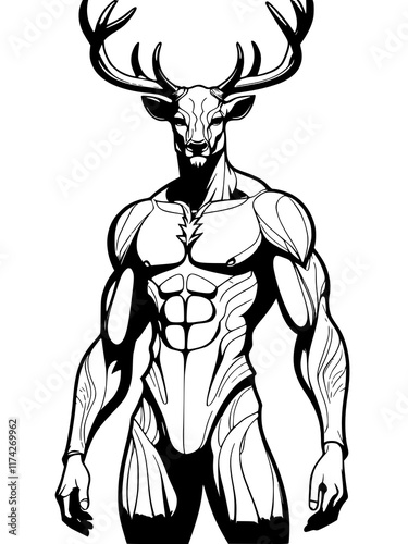 Wallpaper Mural illustration of the head of deer with antlers on a white background Torontodigital.ca