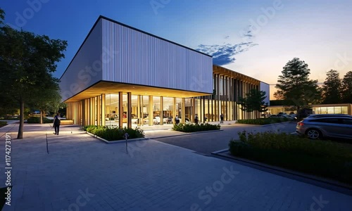 Modern Architectural Design: A Stunning Evening View of a New Building