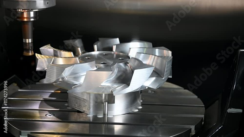 Complicated detail with blades and drill of lathe machine