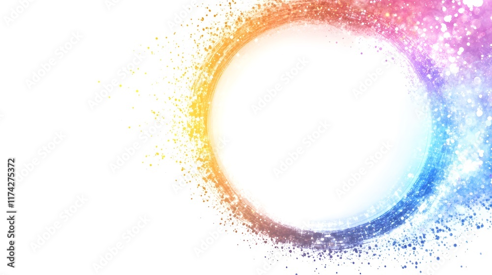 Abstract technology background features a vibrant and colorful circle frame with a captivating circle light effect, creating a visually stunning composition on a transparent background in a PNG file