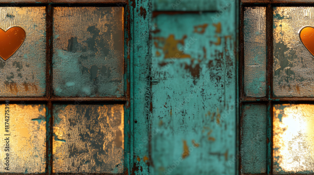 Seamless Valentine's Day, A high-fidelity 3D rendering of a window featuring heart-shaped frost details, perfect for artistic and decorative visuals in various projects.