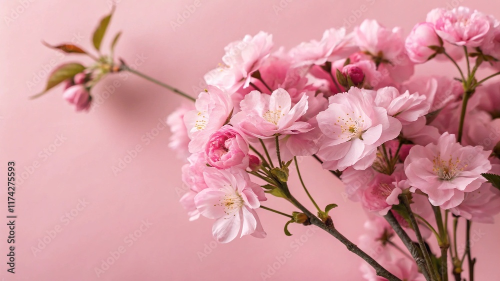 Pink Flowers Arrangement on a Soft Pink Background Pink Flowers Arrangement on a Soft Pink Background