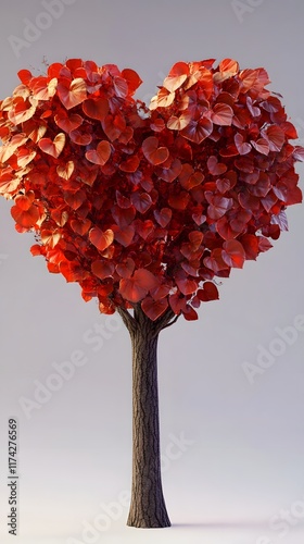 A 3D Rendered Heart Shaped Tree with Vibrant Autumn Leaves Romantic Valentine s Day Decor photo