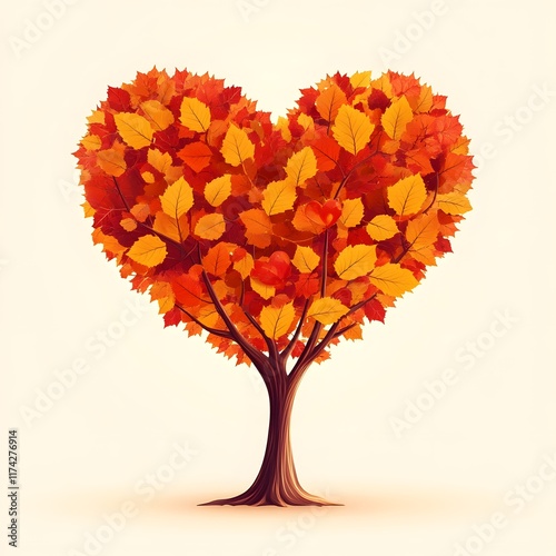Vibrant Autumnal Heart Shaped Tree with Lush Foliage  Romantic Seasonal Nature