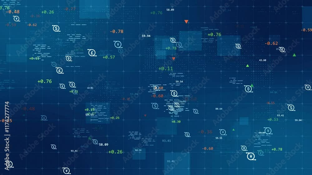 Global currencies exchange on abstract digital world map background. Stock market investment and trading concept