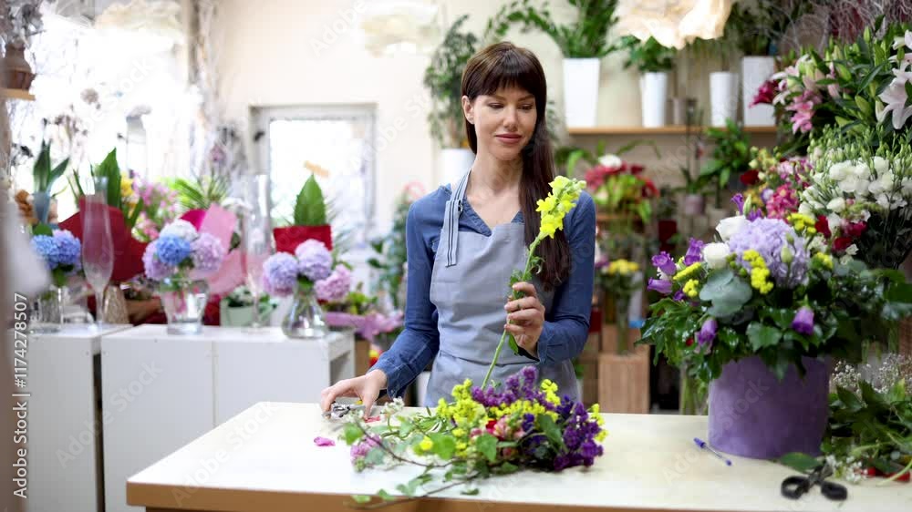 Florist arranging flowers at her store Florist arranging flowers at her store