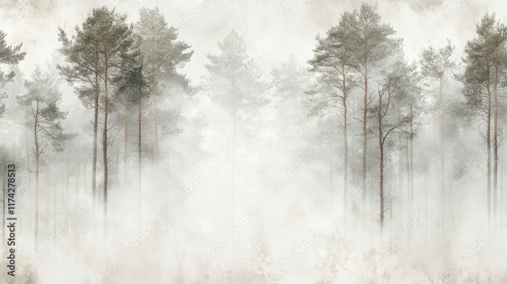 Misty Pine Forest Trees Enveloped In Fog Misty Pine Forest Trees Enveloped In Fog