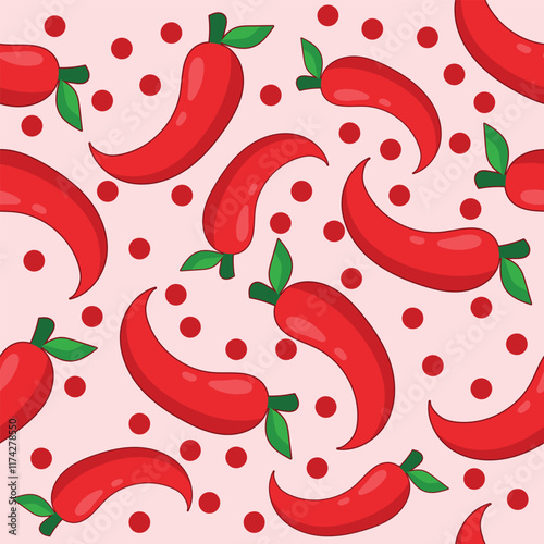 Red chili pepper seamless vector pattern. Creative texture for fabric, textile