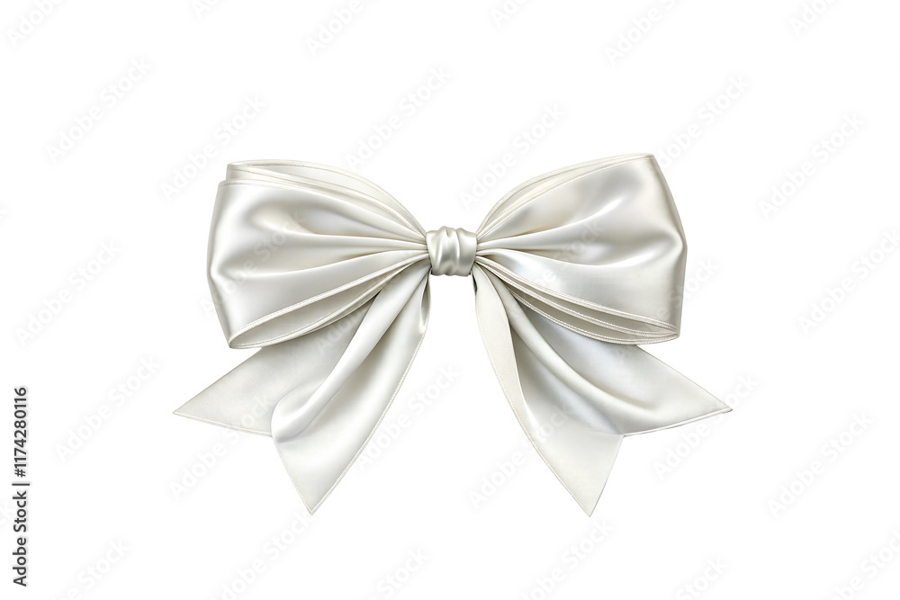 Pristine White Satin Bow with Symmetrical Loops and Tails on Transparent Background - Perfect for Weddings and Formal Decorations Pristine White Satin Bow with Symmetrical Loops and Tails on Transparent Background - Perfect for Weddings and Formal Decorations