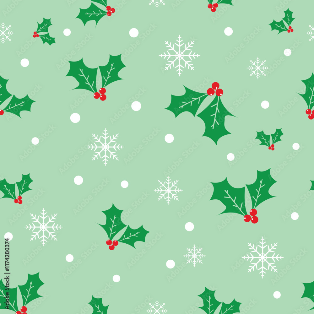 Christmas pattern with leaves and snowflakes, on a light background. A seamless background perfect for use on textiles, wallpapers and party decorations. Christmas pattern with leaves and snowflakes, on a light background. A seamless background perfect for use on textiles, wallpapers and party decorations.