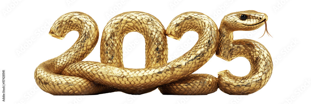 Fototapeta premium Happy New Year 2025. New Year's number 2025 in the shape of a snake statue abstract surreal