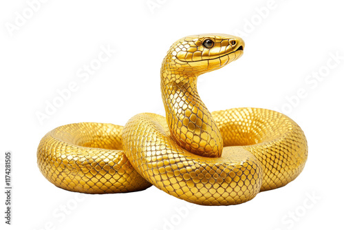 Golden snake isolated on transparent background. Chinese New Year 2025, lunar new year theme photo