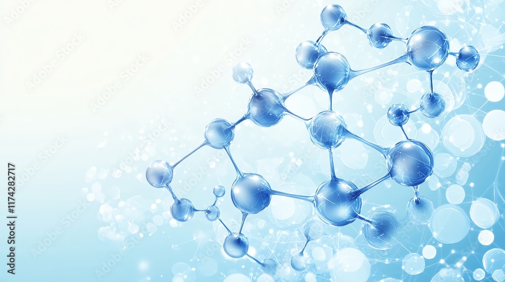 Horizontal banner with abstract molecular structure, interconnected nodes and lines, futuristic technology, scientific research, and data visualization theme Horizontal banner with abstract molecular structure, interconnected nodes and lines, futuristic technology, scientific research, and data visualization theme