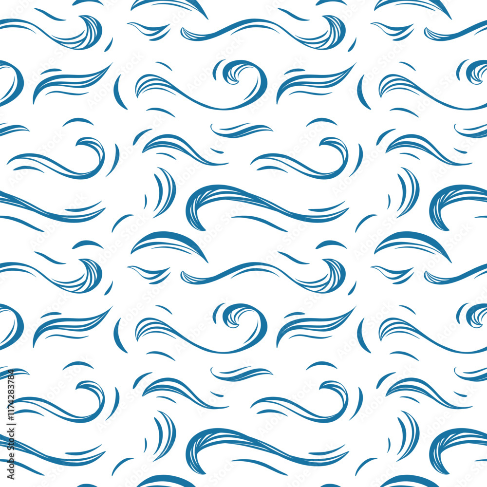 Seamless Blue Wavy Line Pattern for Elegant Designs Seamless Blue Wavy Line Pattern for Elegant Designs