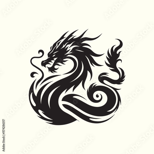Dragon logo vector silhouette illustration design.