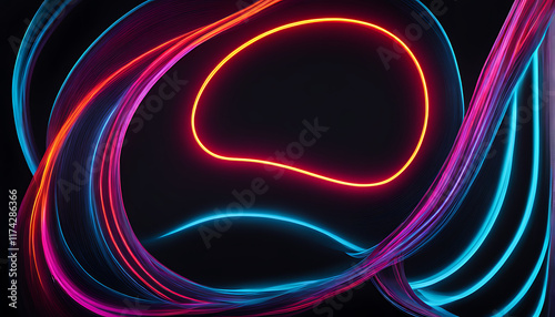 bright neon curves flowing in darkness