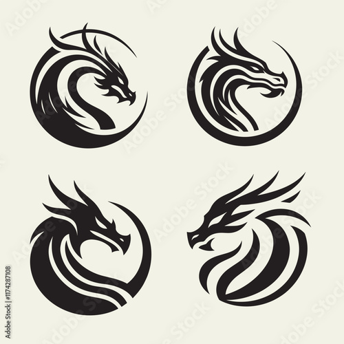 Dragon logo vector silhouette illustration design.