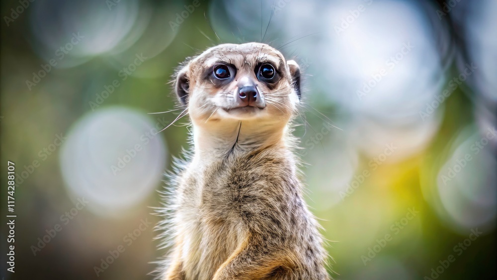 Isolated meerkat, viewed from above, against a stark white backdrop; a crisp, high-resolution wildlife image. Isolated meerkat, viewed from above, against a stark white backdrop; a crisp, high-resolution wildlife image.