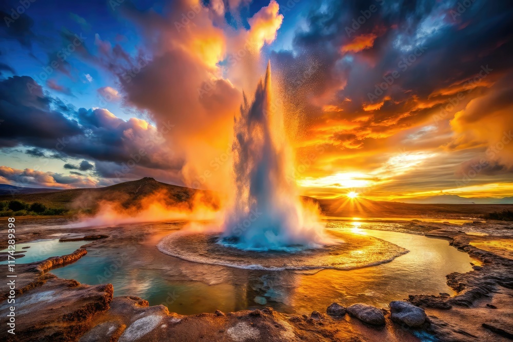 Fototapeta premium Iceland Geyser Eruption, Architectural Photography, Stunning Landscape
