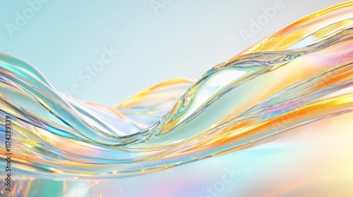 Colorful waves flow gracefully in an abstract metallic design, blending vibrant hues and smooth curves in a tranquil visual display