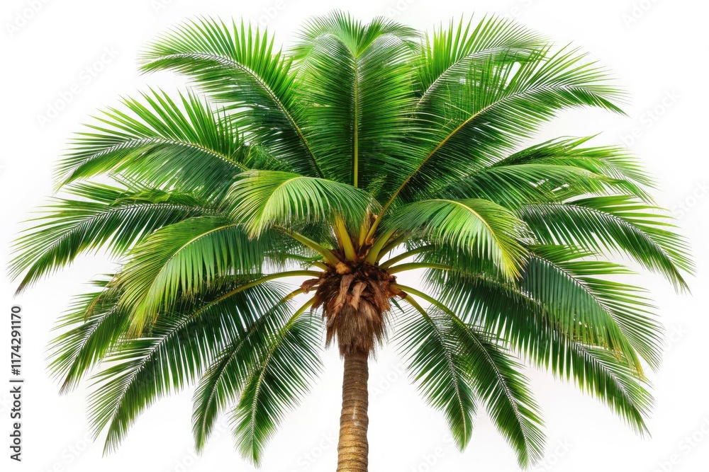 Obraz premium Isolated Palm Tree, Tropical Landscape, White Background, AI Art, Realistic Palm