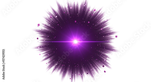 Magical Purple Burst with Stars Radiant Light Effect Background