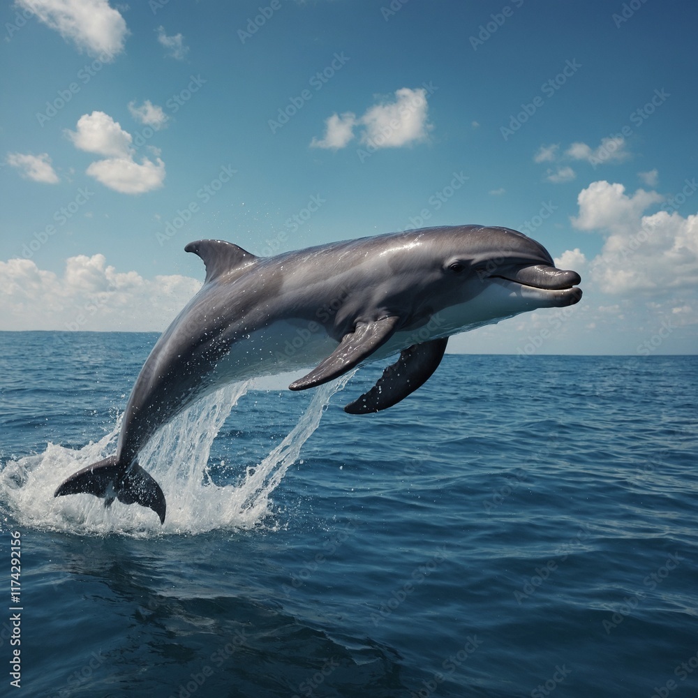 Fototapeta premium A pixel art dolphin jumping joyfully.