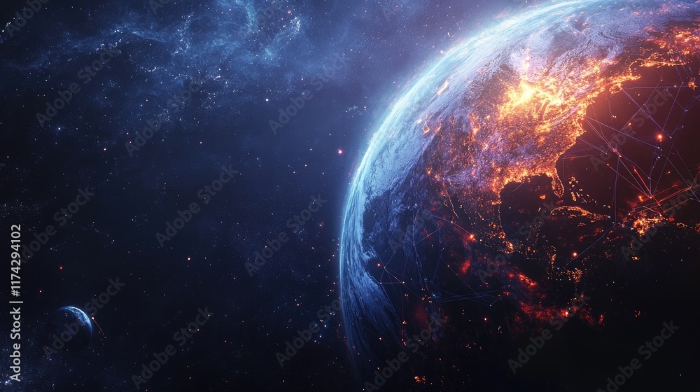 Obraz premium Stunning Earth View with Bright City Lights and Cosmic Background