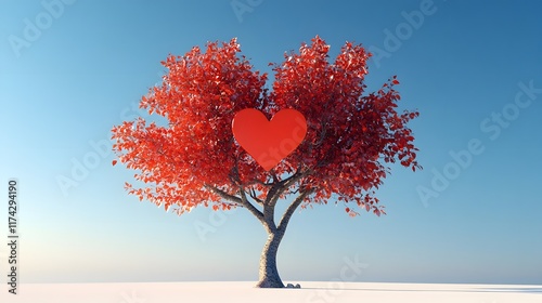 A Vibrant 3D Rendered Tree with Heart Shaped Leaves on a Clear Background