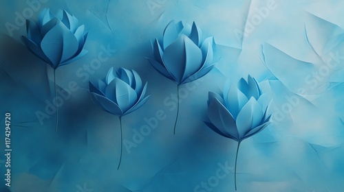 Wallpaper Mural Serene 3D render of multiple blue air balloons in a minimalist blue studio, floating gracefully, symbolizing happiness and joy with pastel hues Torontodigital.ca