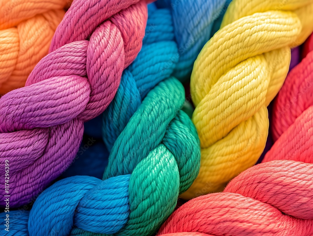 Vividly Colored Twisted Ropes Displayed in a Spectrum of Bright Hues, Perfect for Textile, Craft, and Artistic Design Inspiration Vividly Colored Twisted Ropes Displayed in a Spectrum of Bright Hues, Perfect for Textile, Craft, and Artistic Design Inspiration