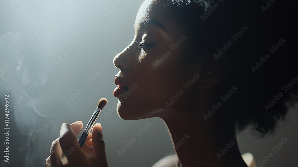 Fototapeta premium A woman is applying makeup with a brush