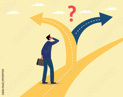 Decision between right or left, yes or no, Business decisions, illustration.