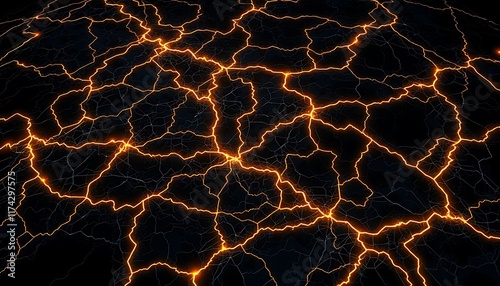 Glowing Lava Cracks Dark Surface Abstract Background Design