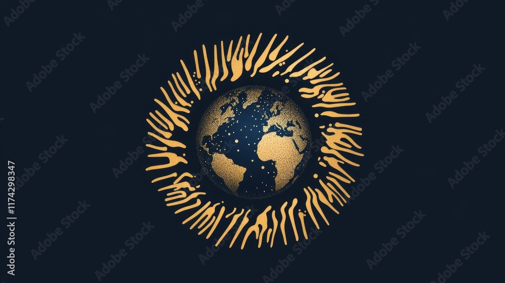 Fototapeta premium Artistic depiction of Earth surrounded by abstract golden rays