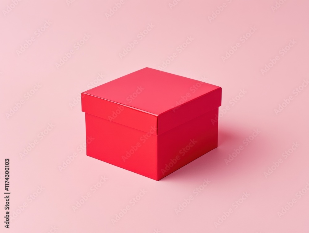 Obraz premium Red gift box on pastel pink background 