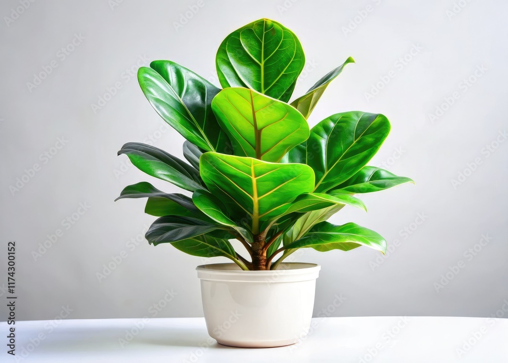 Fototapeta premium Lush Fiddle Leaf Fig Macro, Minimalist White Pot