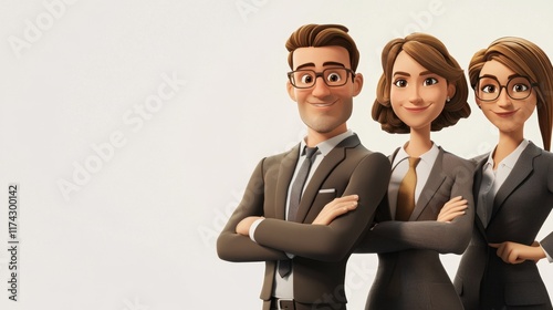 Confident Business Team  Professional Cartoon Characters Teamwork Success