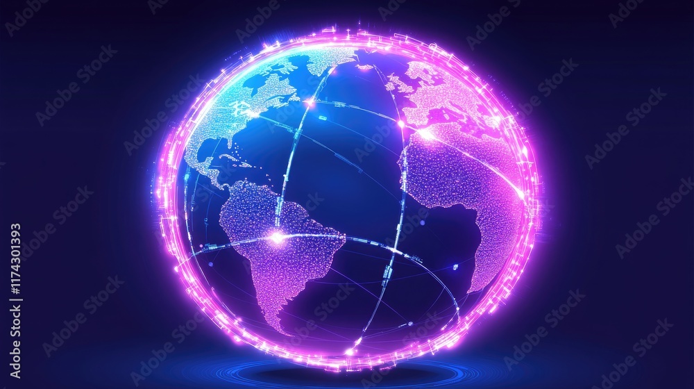 Fototapeta premium Colorful Digital Globe with Network Connections and Bright Lights
