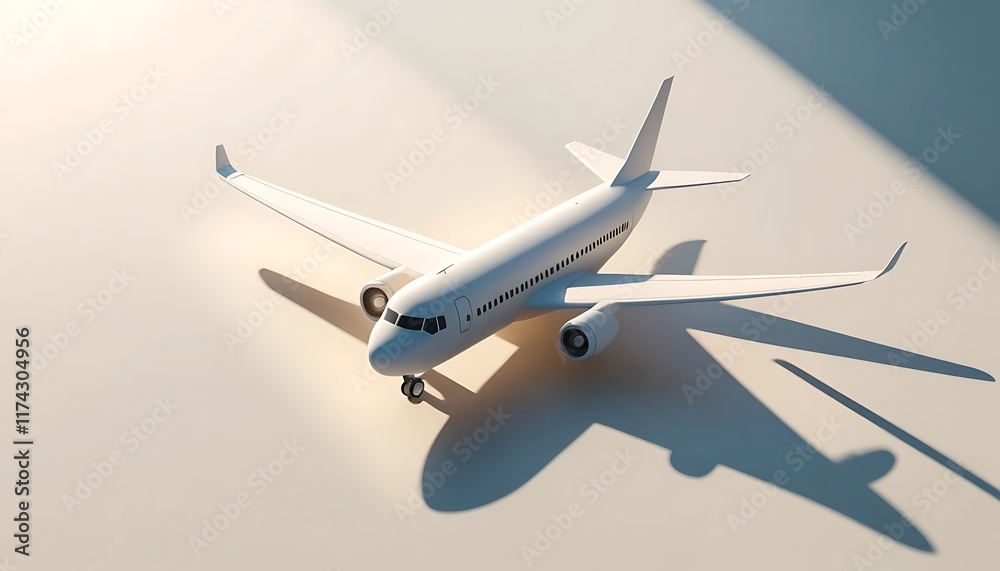 Fototapeta premium White Airplane Model Casts Shadow On Light Background