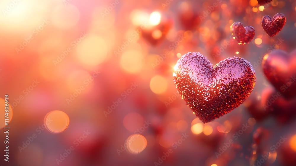 Sparkling Red Heart Bokeh with Warm Tone Love Sparkling Red Heart Bokeh with Warm Tone Love