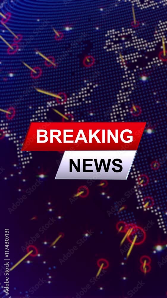 Breaking News intro 3D Animation for vertical display with 3D breaking news text and badge, against global spinning earth cyber and futuristic style