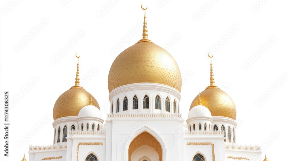 Golden domes of a mosque isolated on white background. Ideal for religious, architectural, or travel-related designs. Golden domes of a mosque isolated on white background. Ideal for religious, architectural, or travel-related designs.