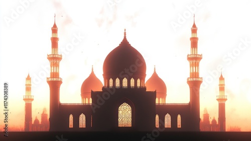 Wallpaper Mural Silhouetted mosque at sunset. Ideal for Ramadan, Islamic holidays, or cultural projects. Evokes peace, spirituality, and architectural beauty. Torontodigital.ca